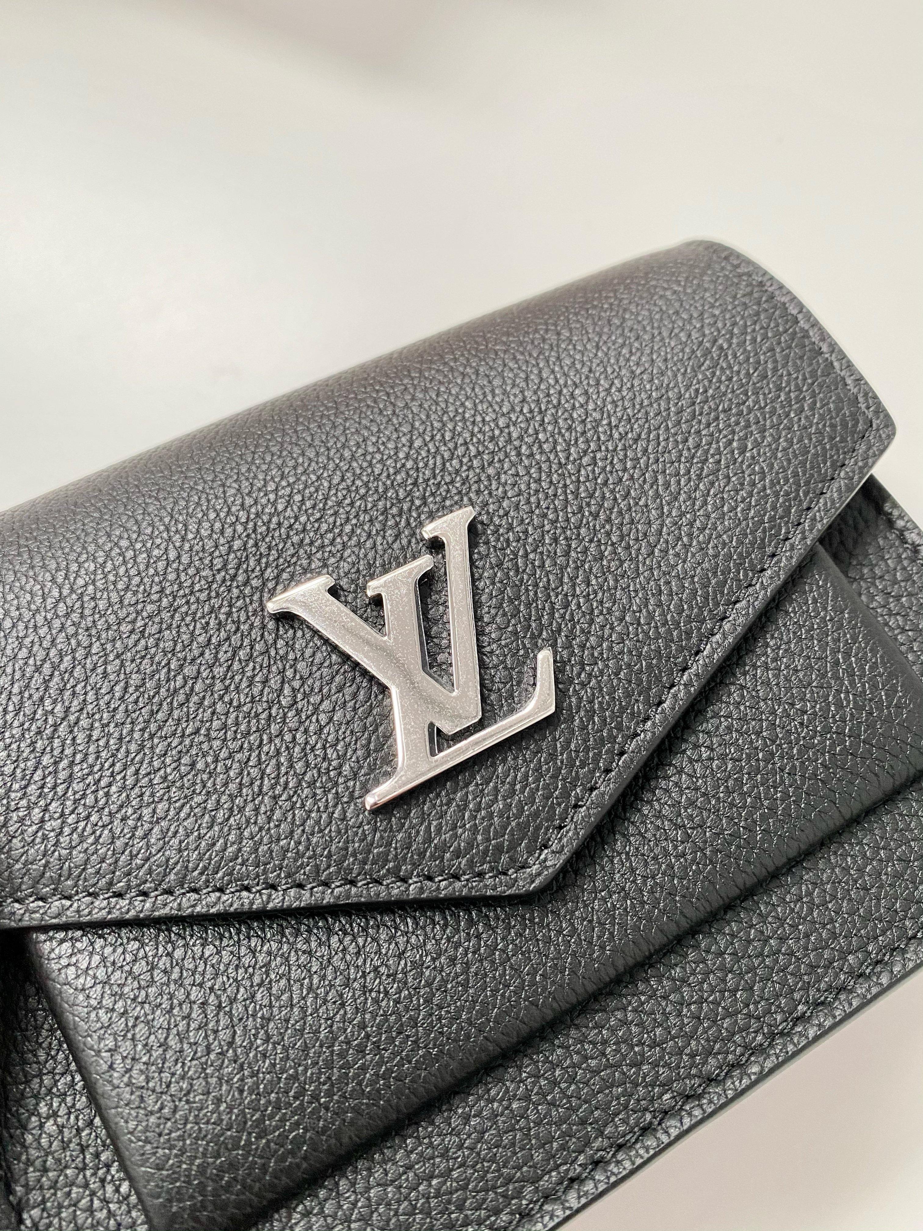 LOUIS VUITTON Mylockme Compact Leather Wallet Black